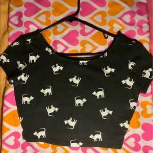 Black & White Cat Crop Top